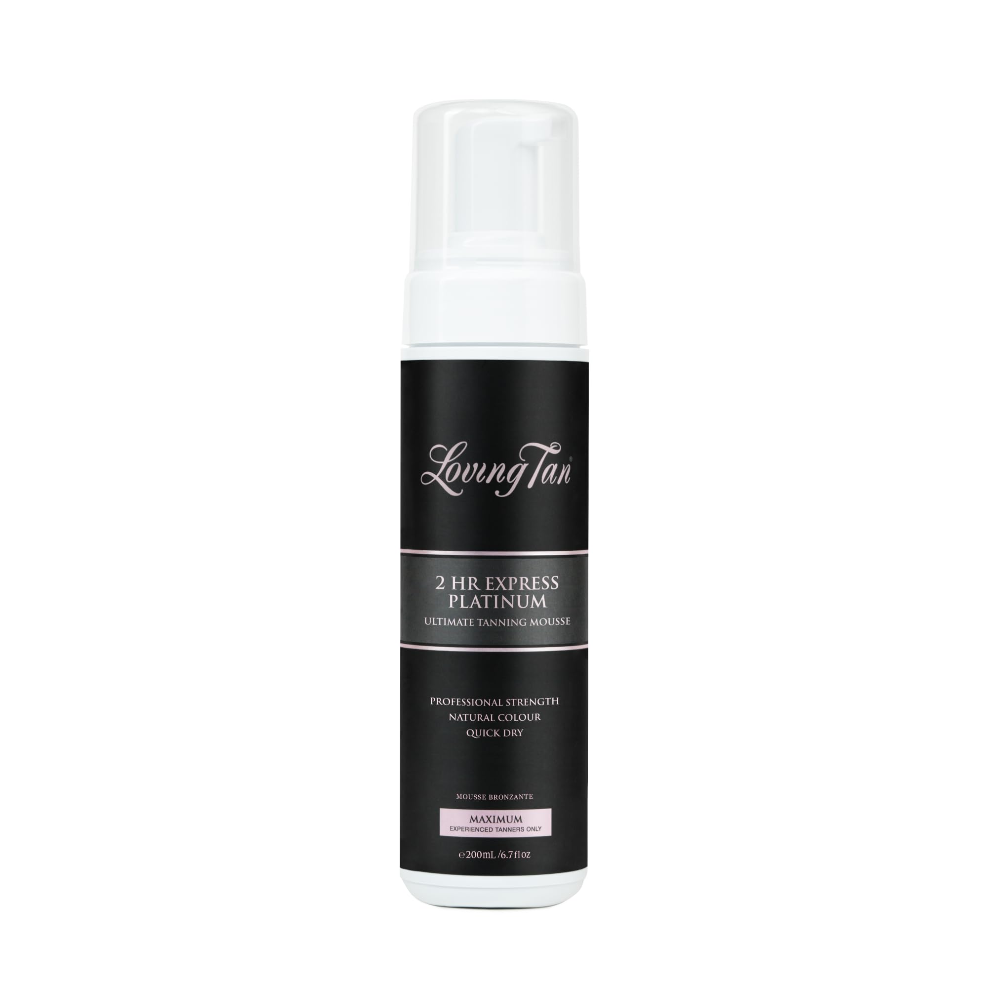 Loving Tan Platinum 2 HR Express mousse bottle showing the deepest shade