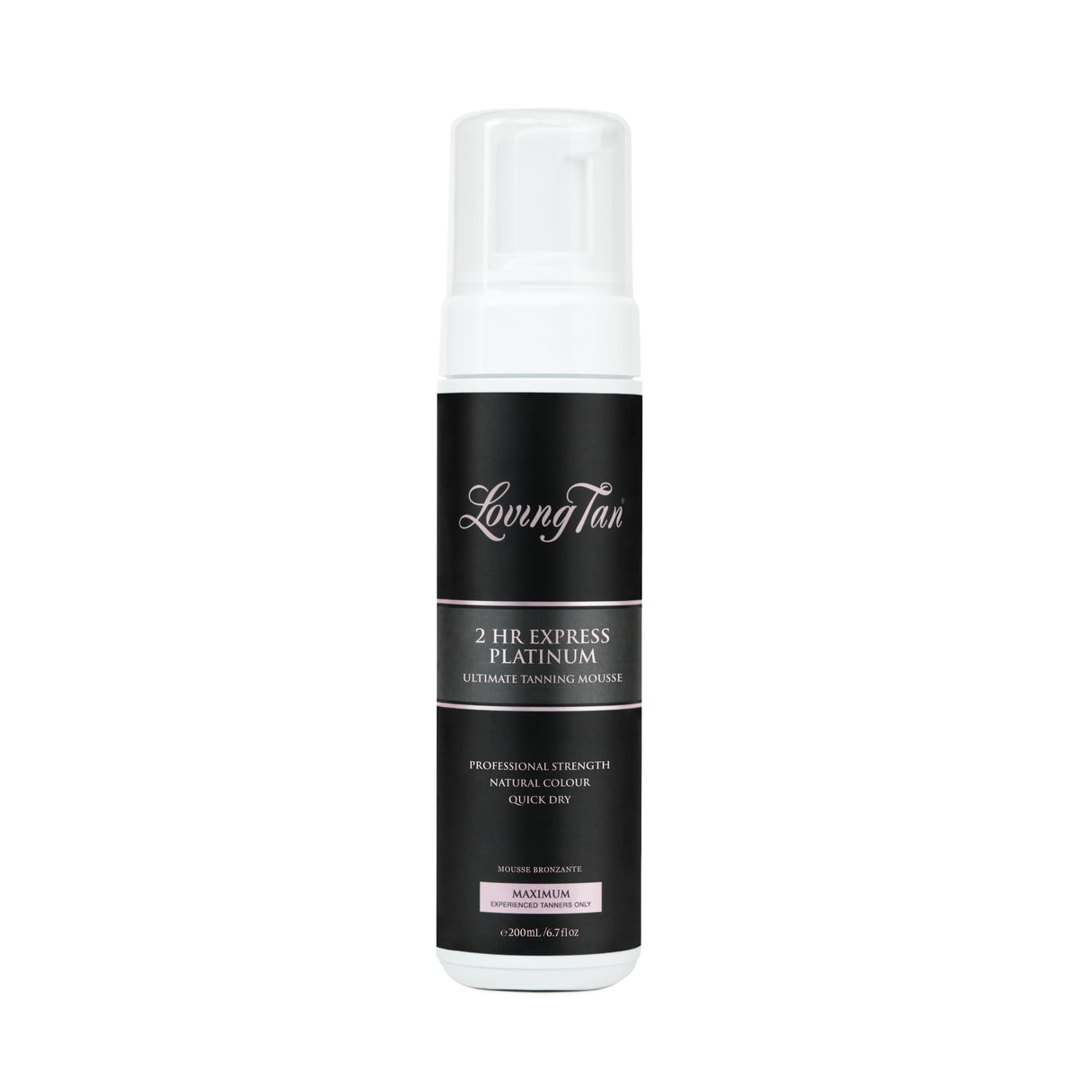 Loving Tan Platinum 2 HR Express mousse bottle showing the deepest shade