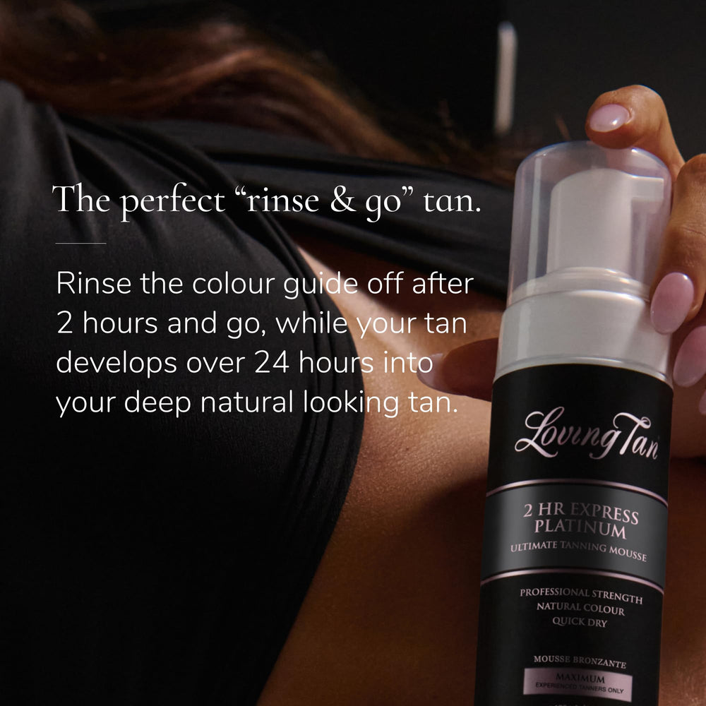 Loving Tan Platinum 2 HR Express mousse in the darkest shade for a rich tan
