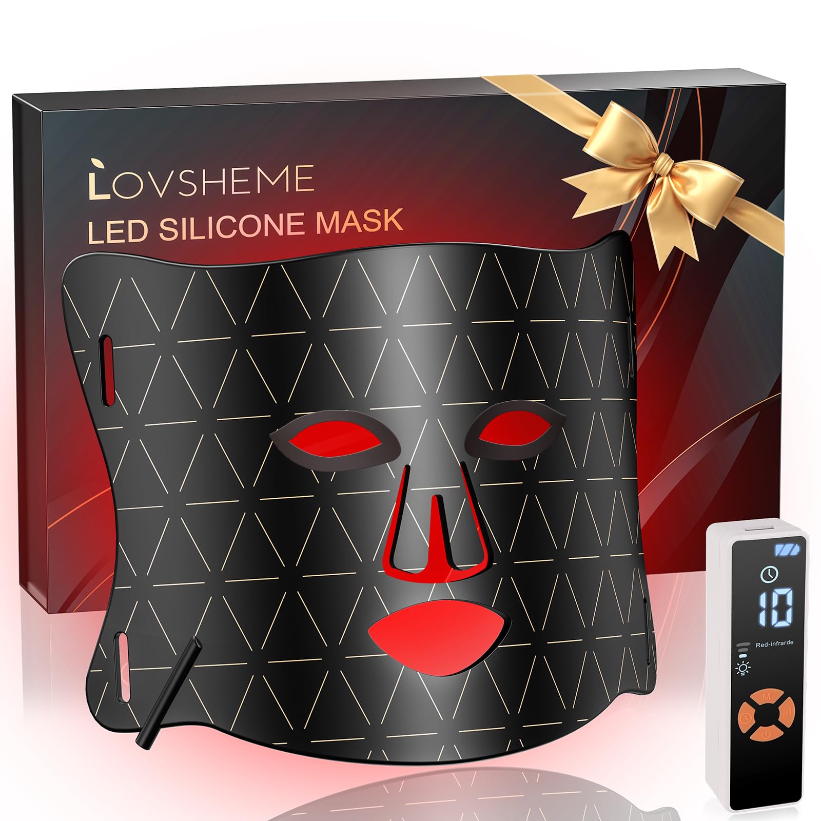 Lovsheme red light mask front view shows comfortable silicone fit for daily at-home skincare.