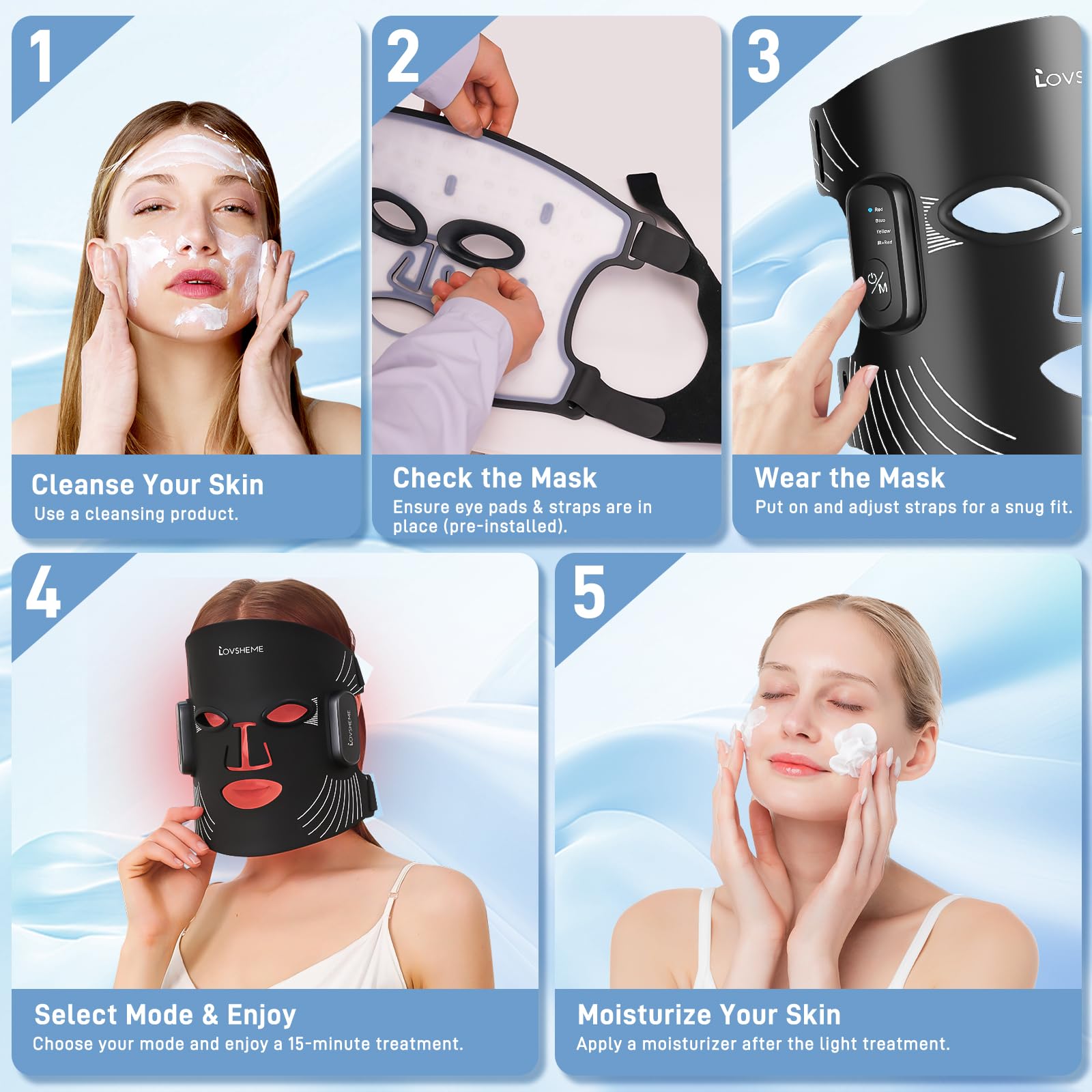 Lovsheme red light mask worn on the face for convenient at-home treatment