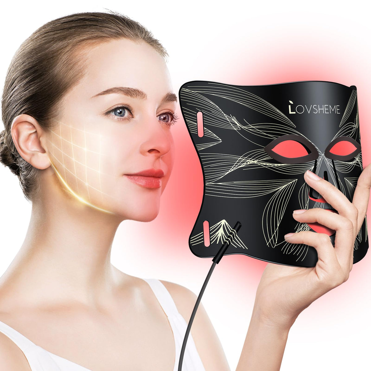 Lovsheme red light therapy mask front view for at home facial care.