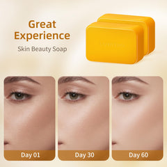 LOYATRO Kojic Acid Turmeric Soap Bar application showing skin soothing benefits