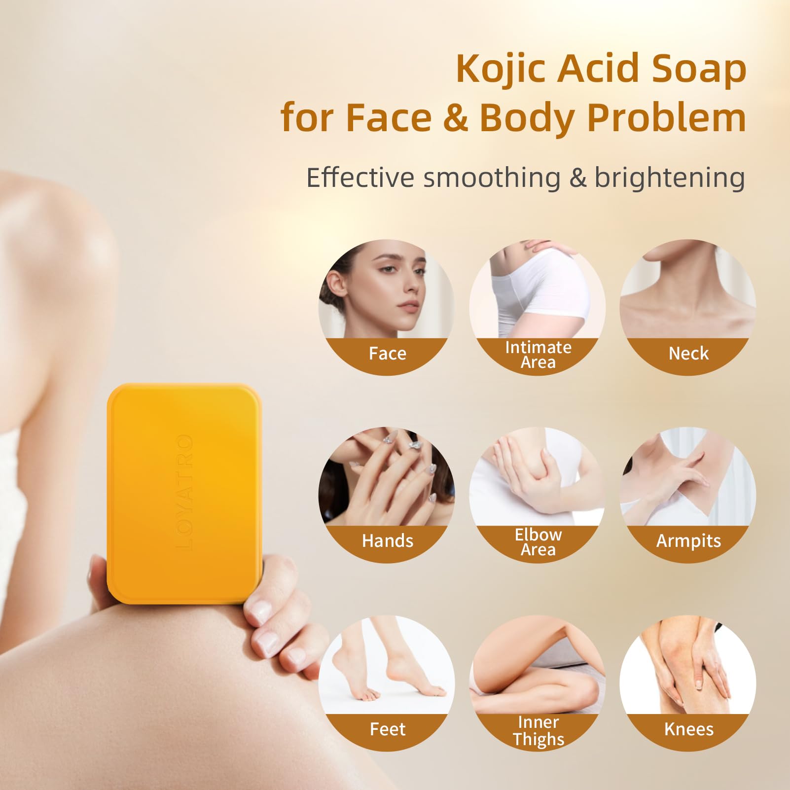 LOYATRO Kojic Acid Turmeric Soap Bar close-up foam highlighting cleansing texture