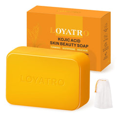 LOYATRO Kojic Acid Turmeric Soap Bar pack shot highlighting brighter skin potential.