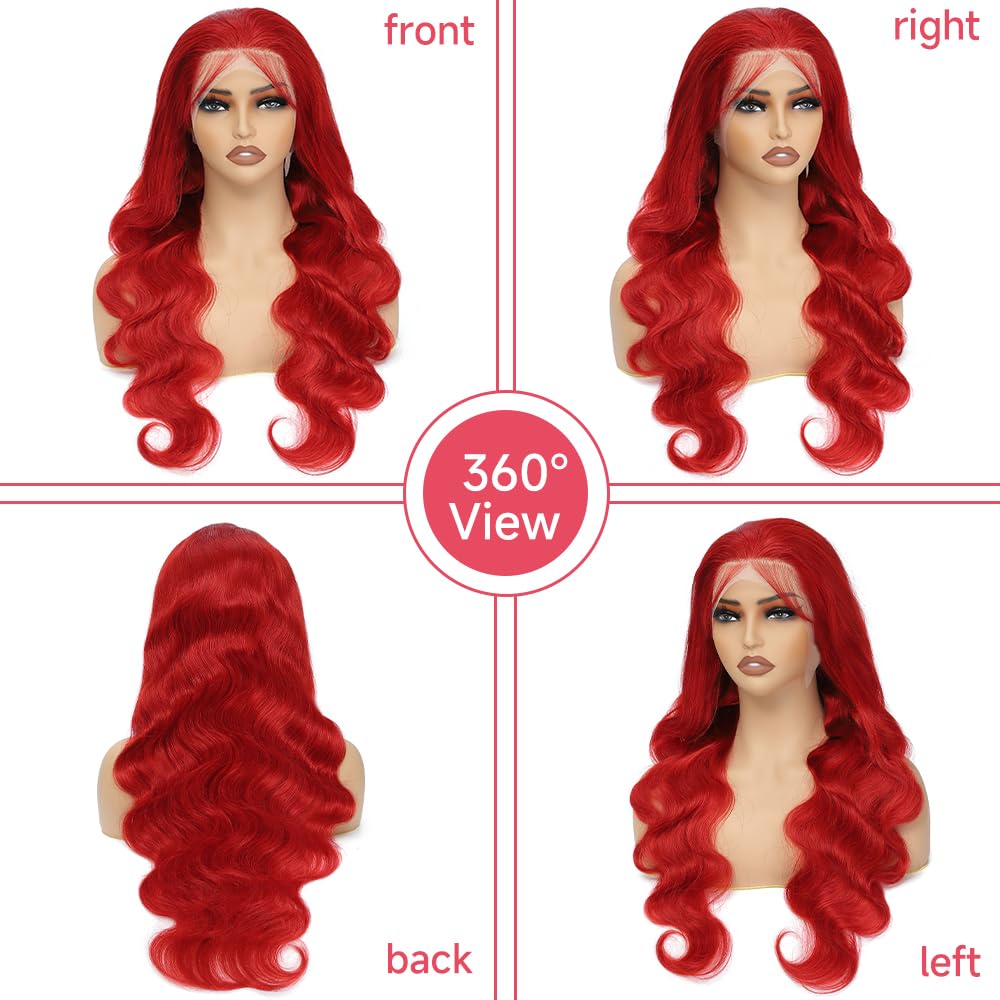 Loyom 22-inch red frontal wig in human hair for versatile styling.