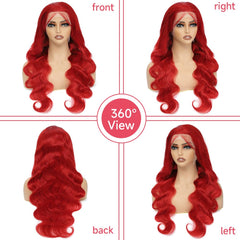 Loyom 22-inch red frontal wig in human hair for versatile styling.