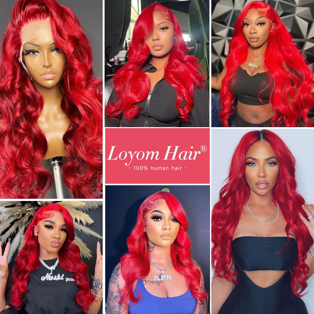 Loyom body wave red wig with comfortable cap and secure fit.