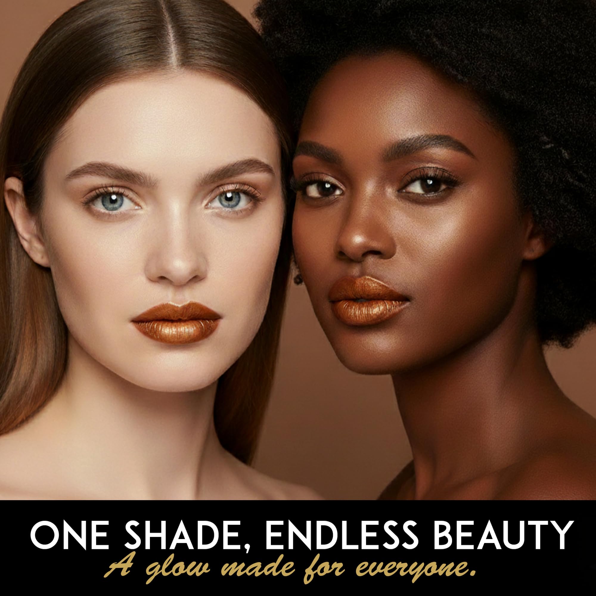 L'Paige Bronze glow finish complements diverse skin tones.