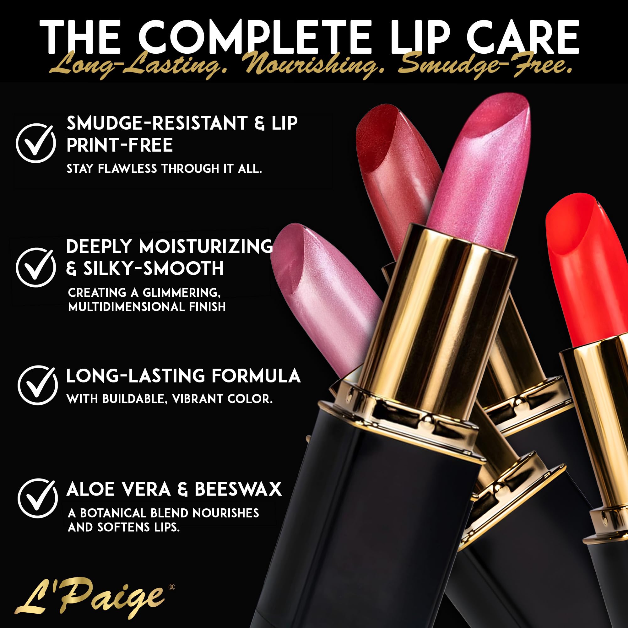 Close-up application of L’Paige Frosted Amethyst Lipstick demonstrates creamy texture.