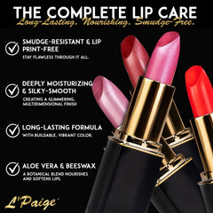 Close-up application of L’Paige Frosted Amethyst Lipstick demonstrates creamy texture.