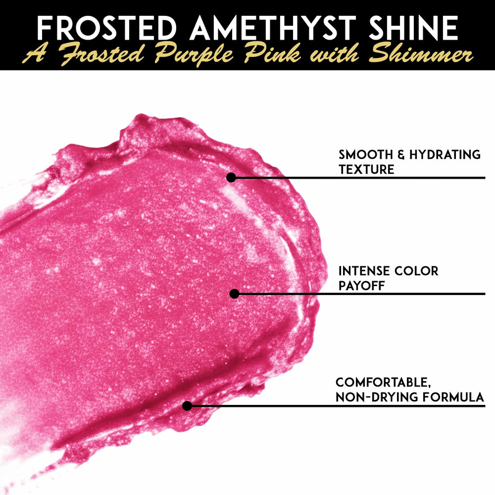 Lips with L’Paige Frosted Amethyst show day-to-night versatility.
