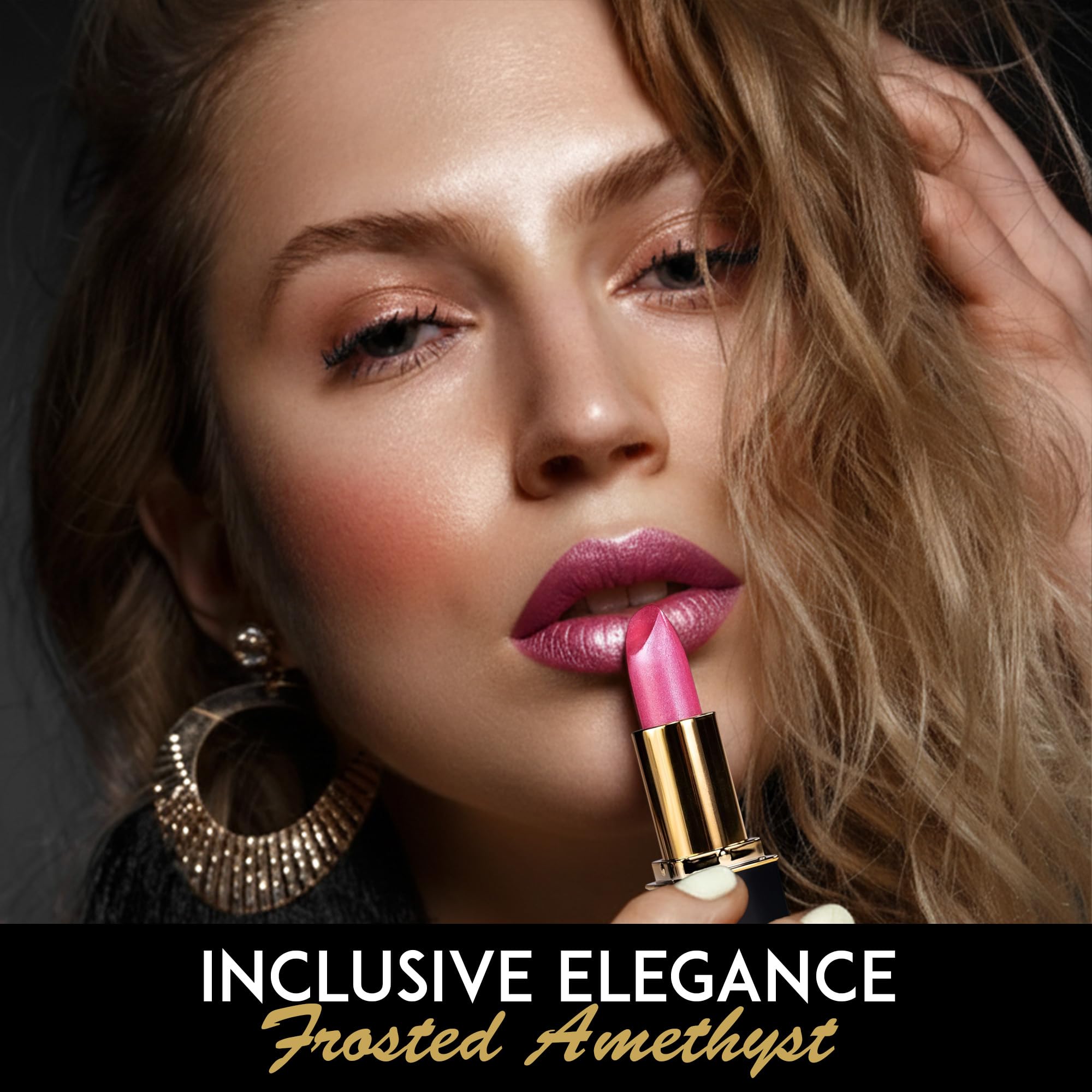 L’Paige Frosted Amethyst Lipstick swatch reveals buildable color and hydration.