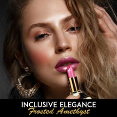 L’Paige Frosted Amethyst Lipstick swatch reveals buildable color and hydration.