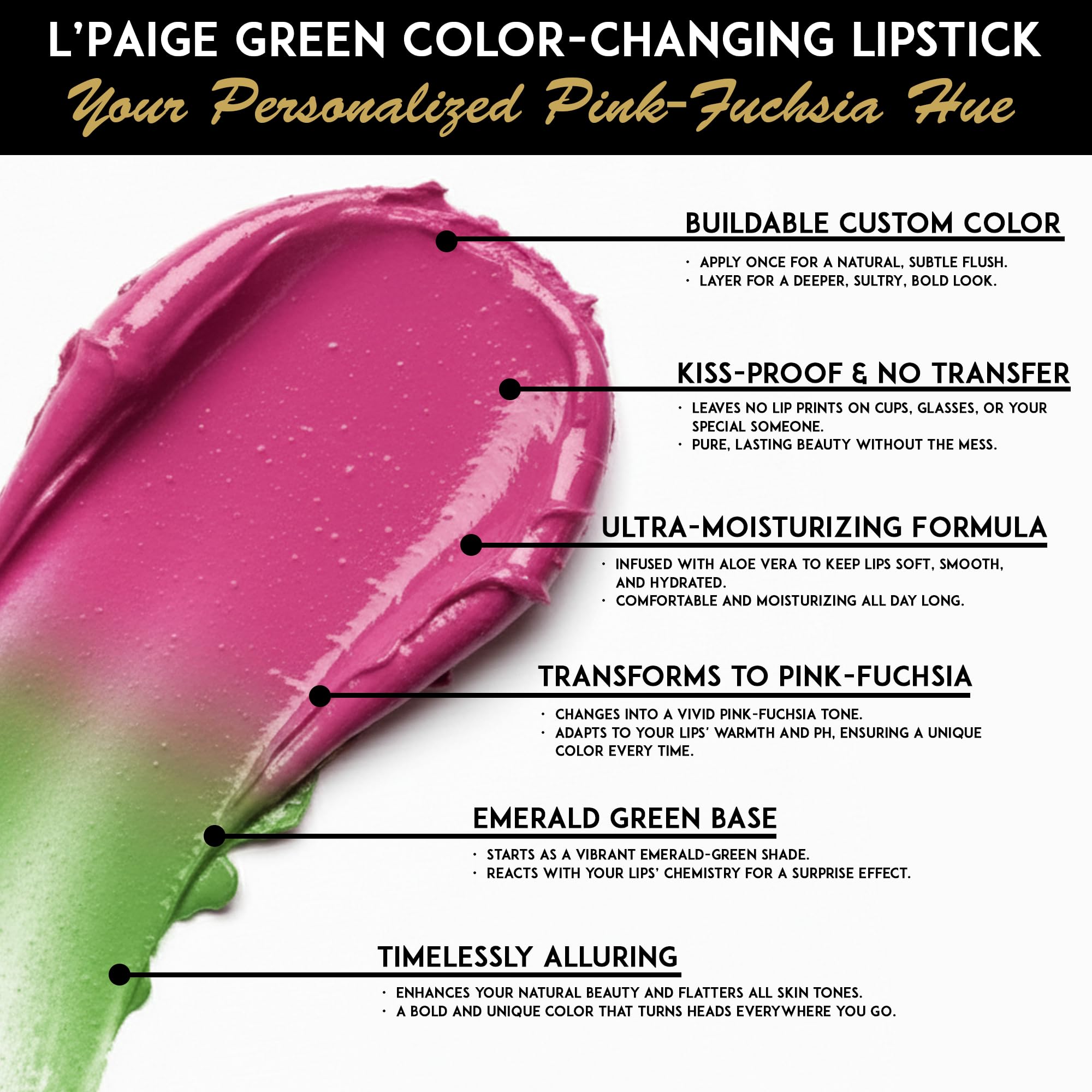 L'Paige Lipstick BASIC GREEN application on lips shows smooth glide