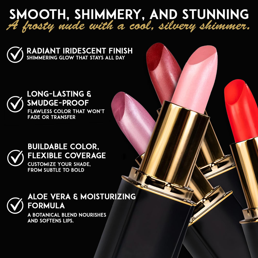 L'Paige Shimmery Ice lipstick on lips highlighting long-lasting moisture and shine