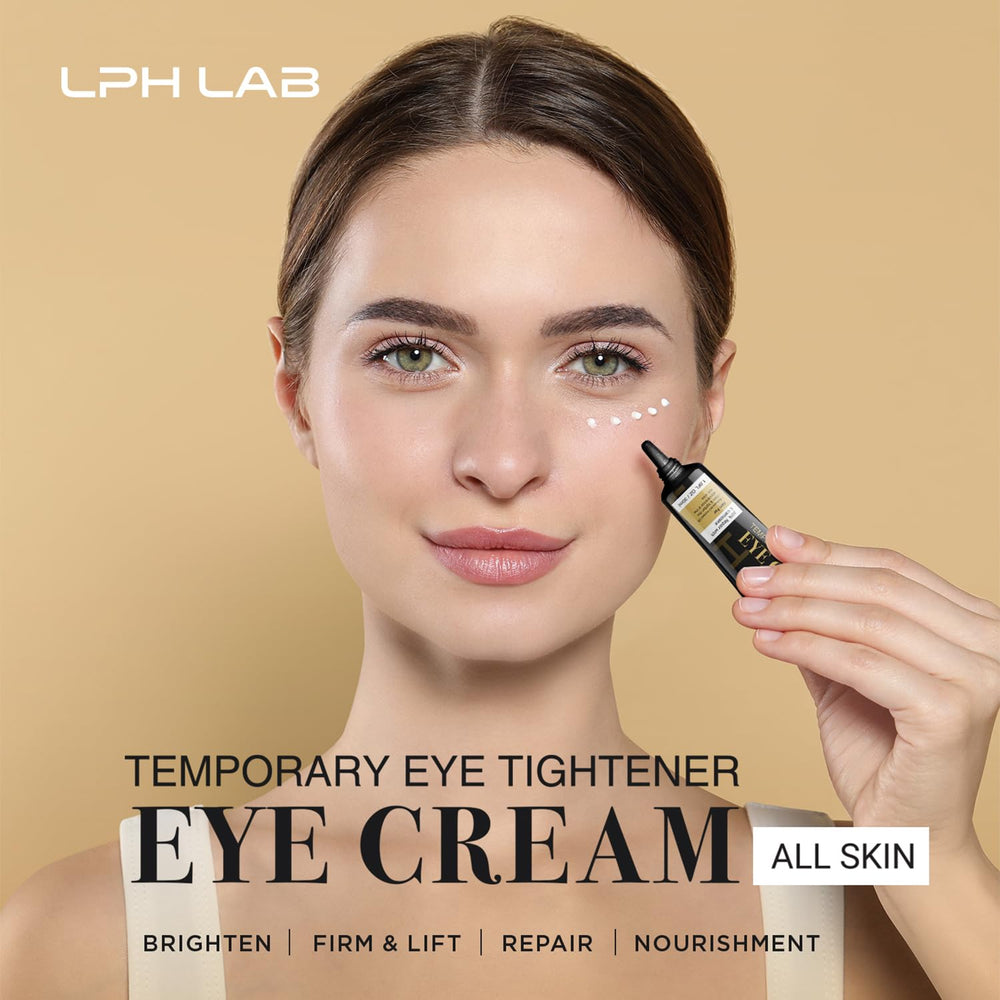 LPH LAB Eye Cream applied to the under-eye area to reduce puffiness.
