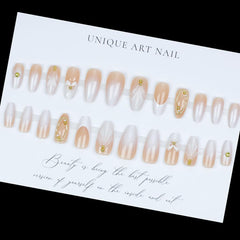 LPOODDNU 3D gilding flower designs on almond press-on nails.