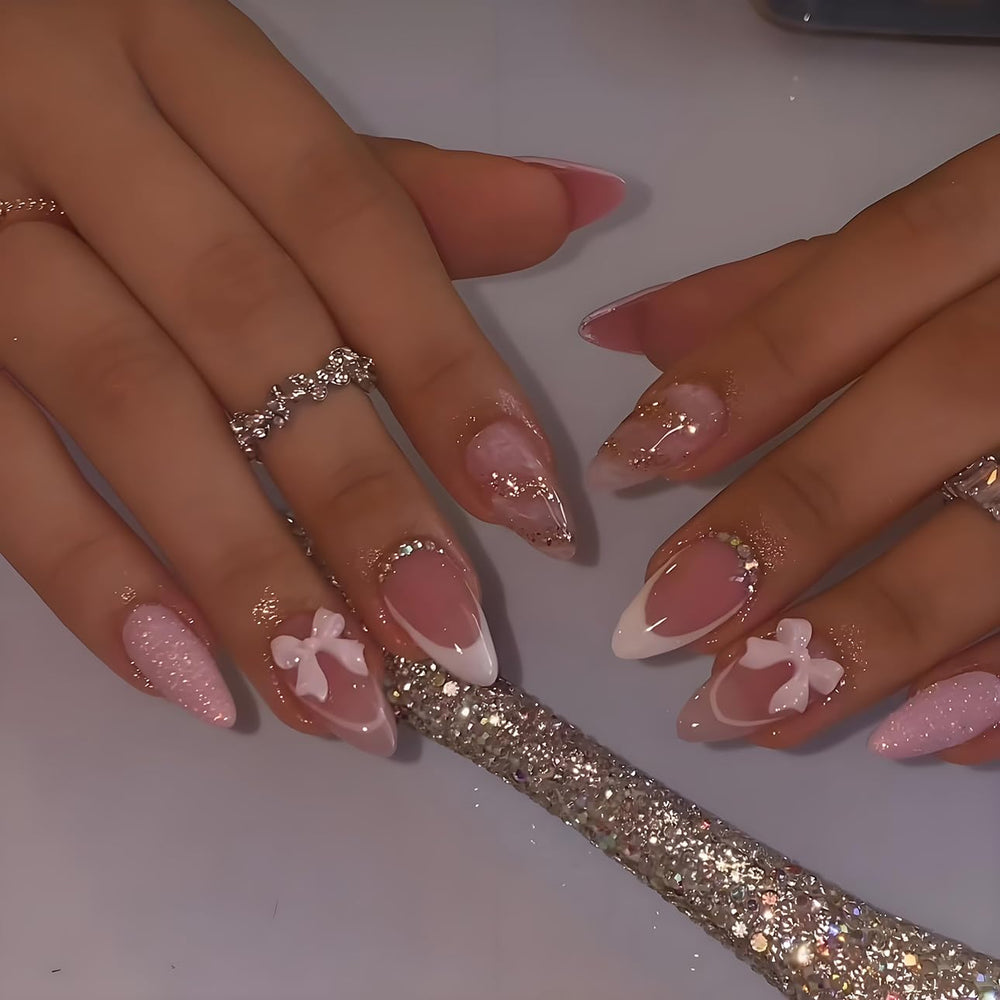 LPOODDNU almond French tip press-on nails for a polished at home salon look