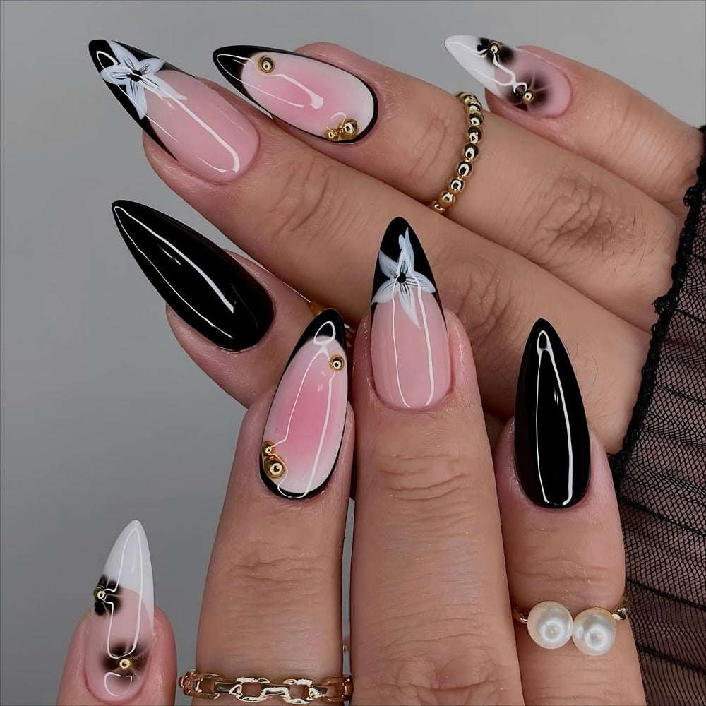 LPOODDNU almond-shaped press-ons with glossy finish for quick salon-like manicure at home.