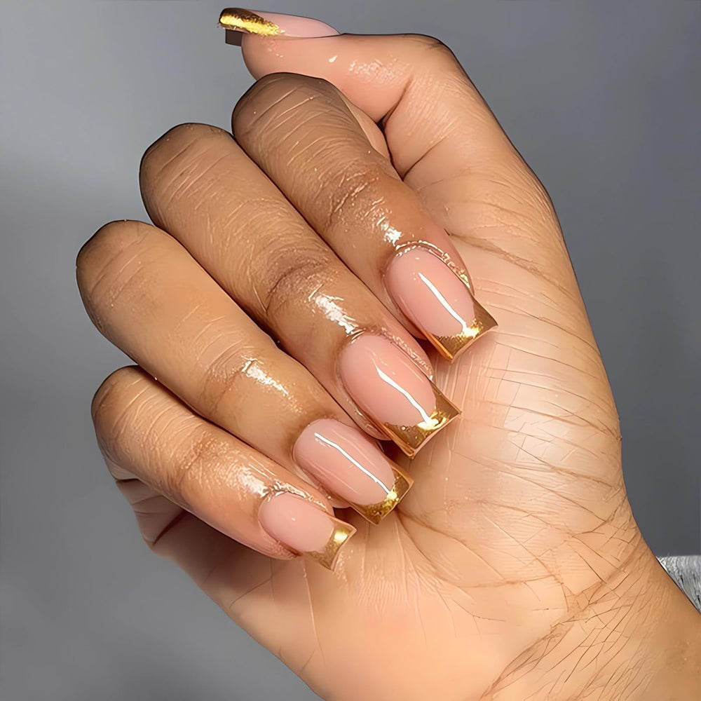 Close-up of LPOODDNU press-on nails showing durable ABS material for comfortable wear.