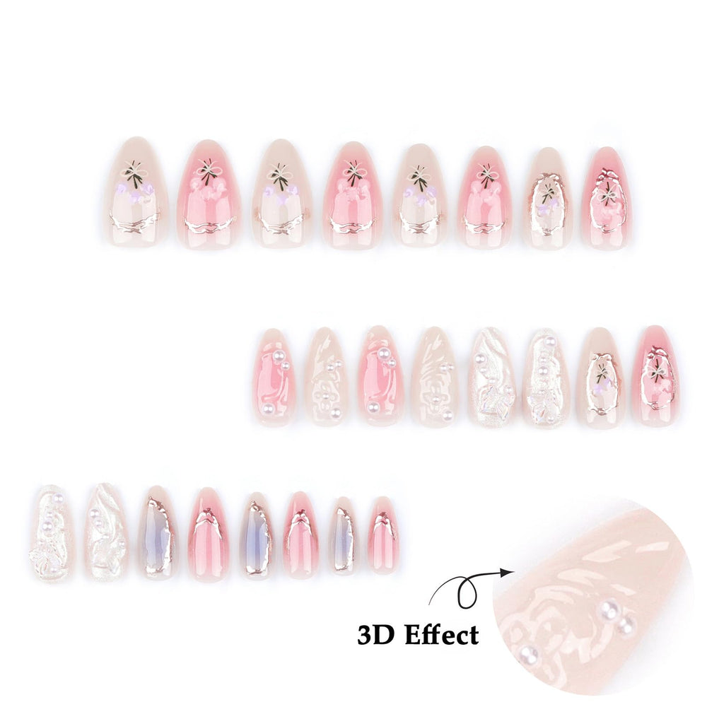 LPOODDNU medium almond nails close-up showing natural curvature and fit