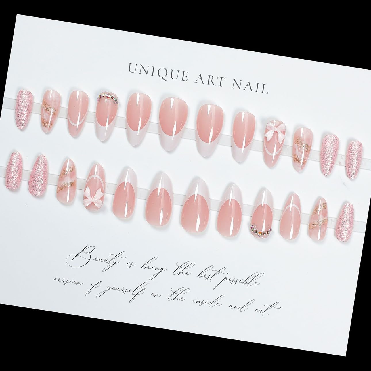 LPOODDNU medium pink nails with 3D bow and glitter for festive looks
