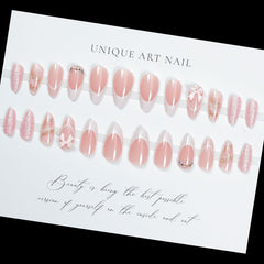 LPOODDNU medium pink nails with 3D bow and glitter for festive looks