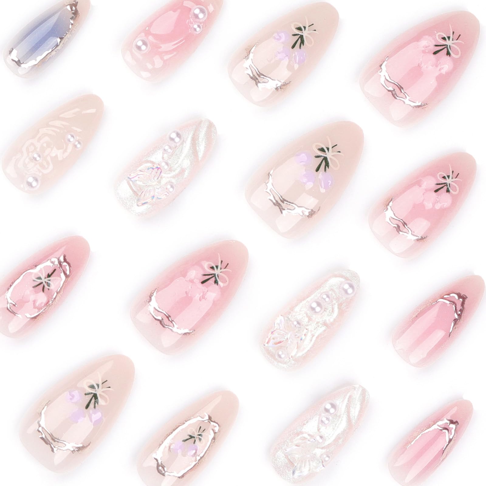 LPOODDNU pink 3D nails with charms ready for party or date night