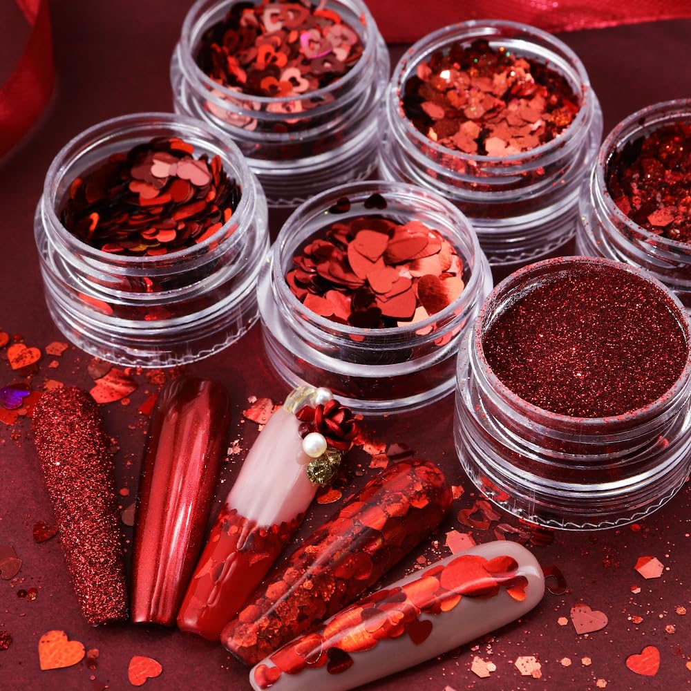 LPOODDNU red heart glitter sequins for nails add romantic shimmer