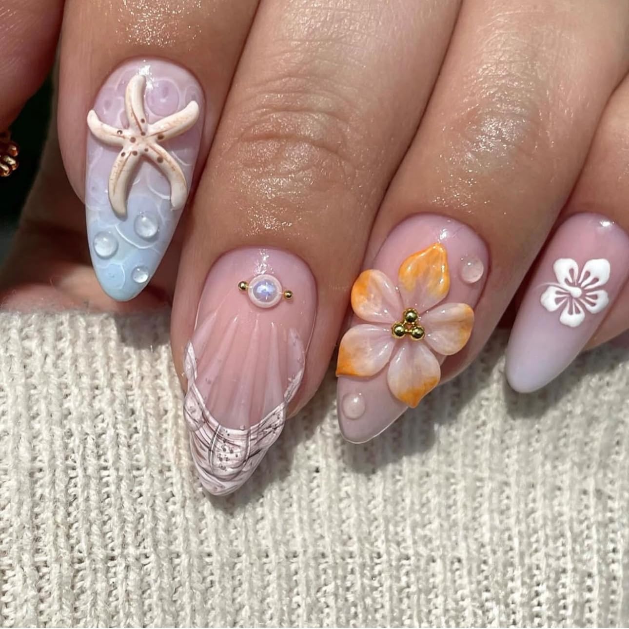 LPOODDNU starfish pearl design nails add beachy charm for events