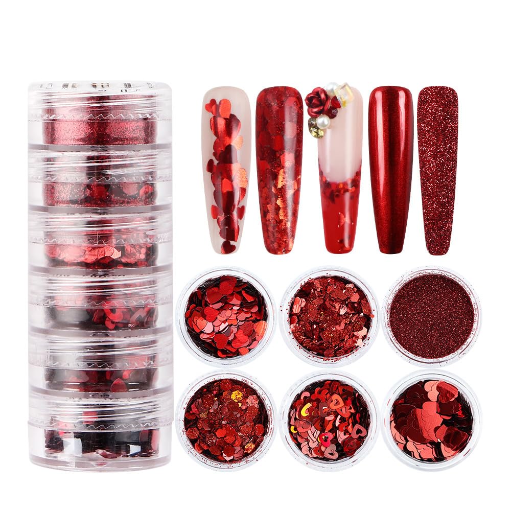LPOODDNU Valentines nail glitters six jars designs spark stylish nails at home