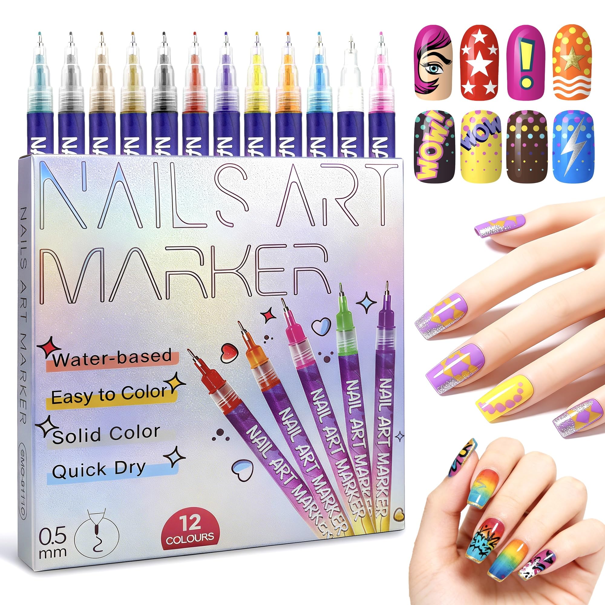 LRMEUMA 12 colors nail art pens set for vibrant DIY designs