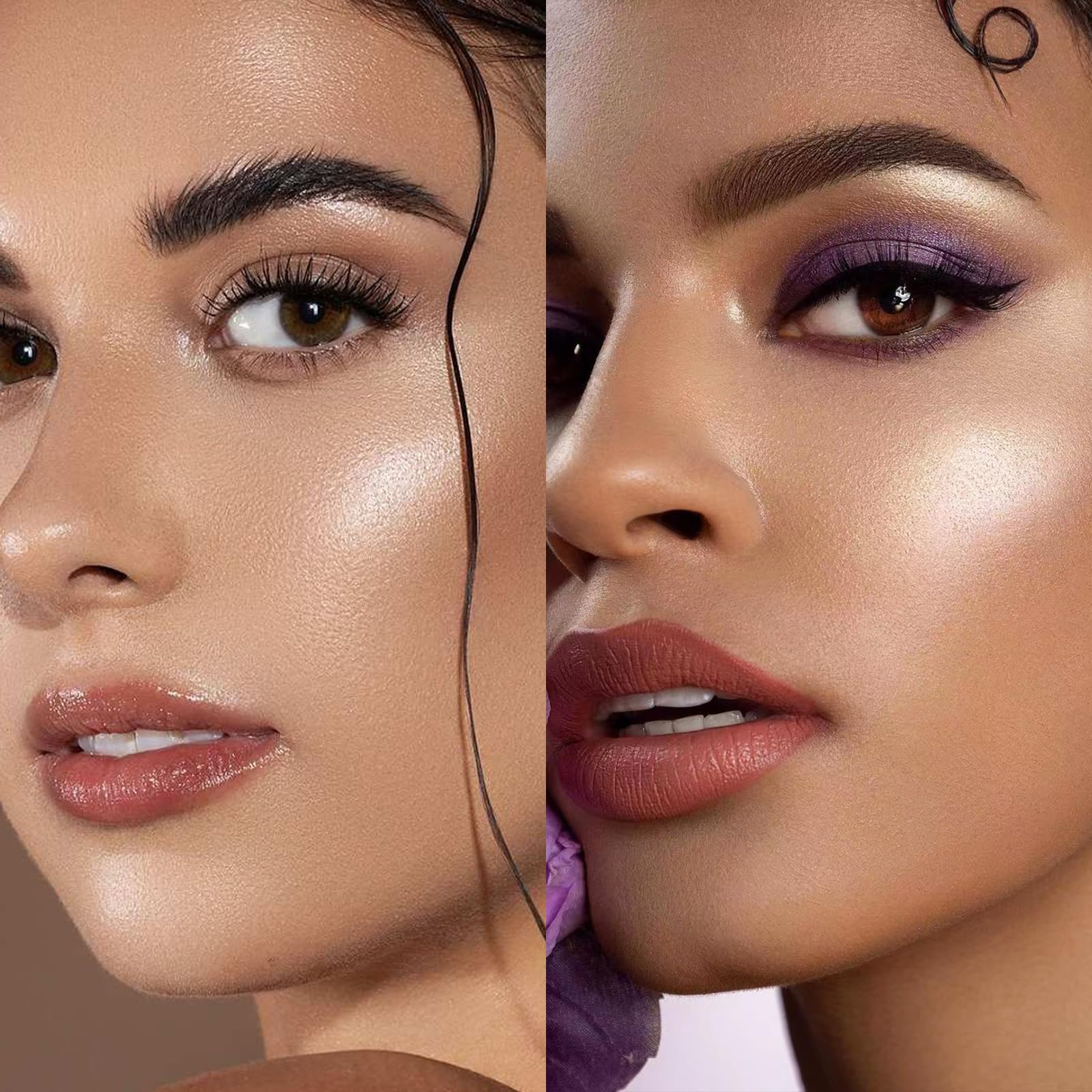LSxia highlighter palette swatches Nude Pink for soft dimension on cheeks and brow bones.