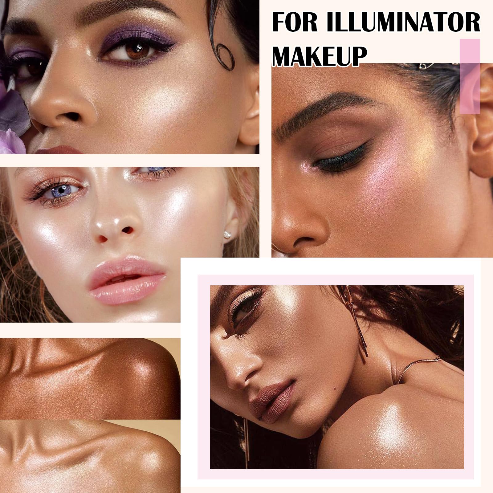 LSxia highlighter palette swatches Pink Gold creates a rosy glow for lids and lips.