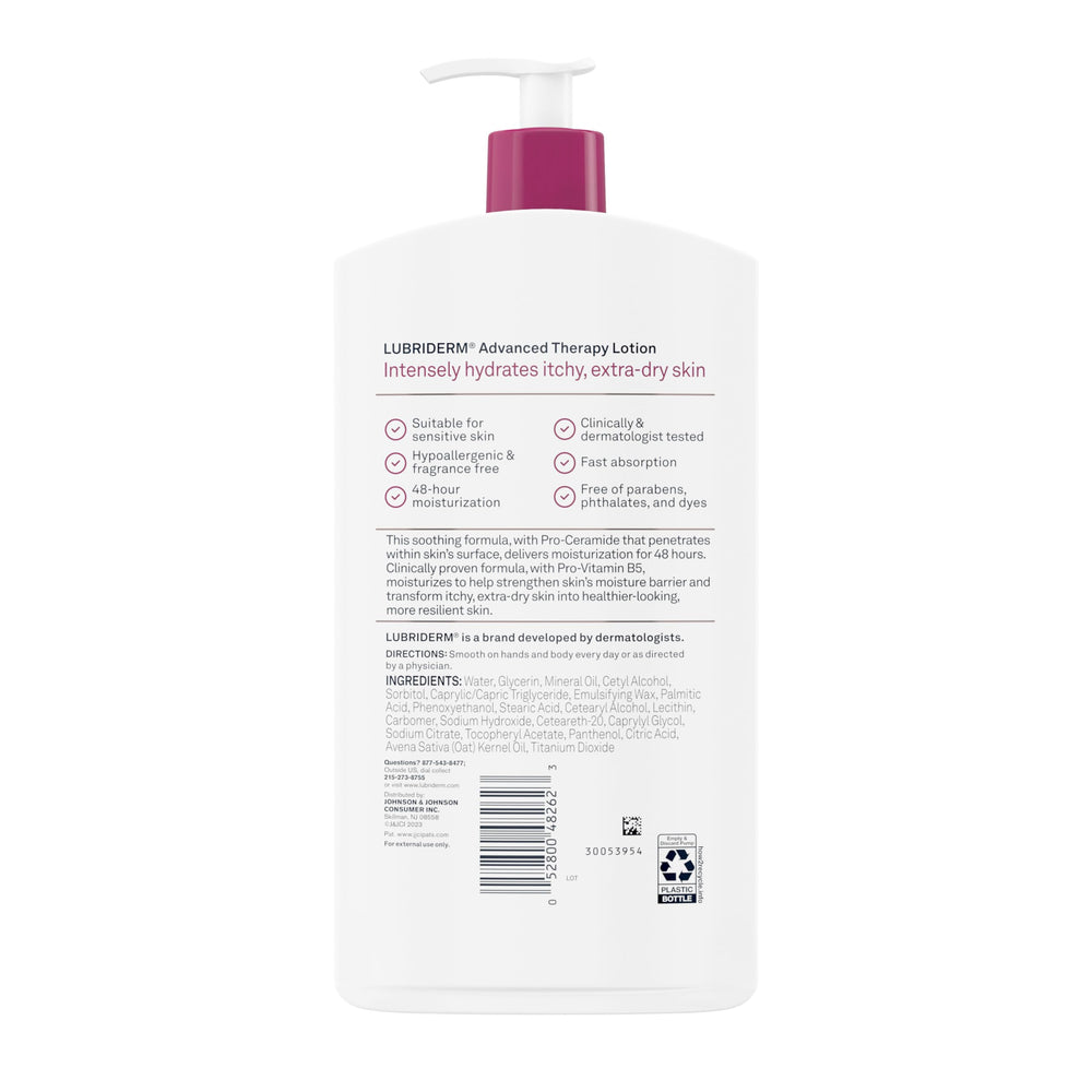 Lubriderm Advanced Therapy fragrance-free swatch demonstrates smooth finish and quick absorption.