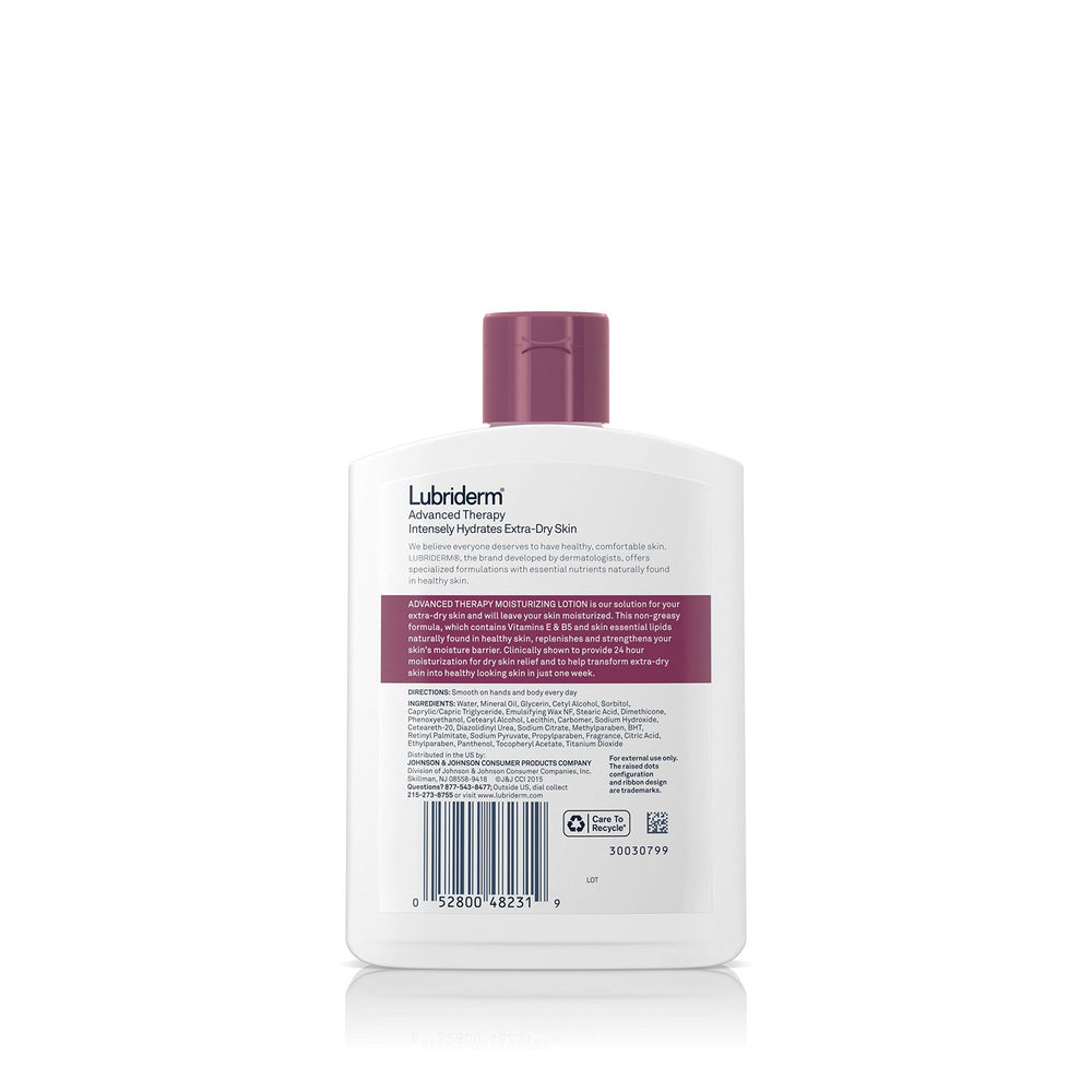 Hand applying Lubriderm Advanced Therapy lotion for smooth, non-greasy hydration.