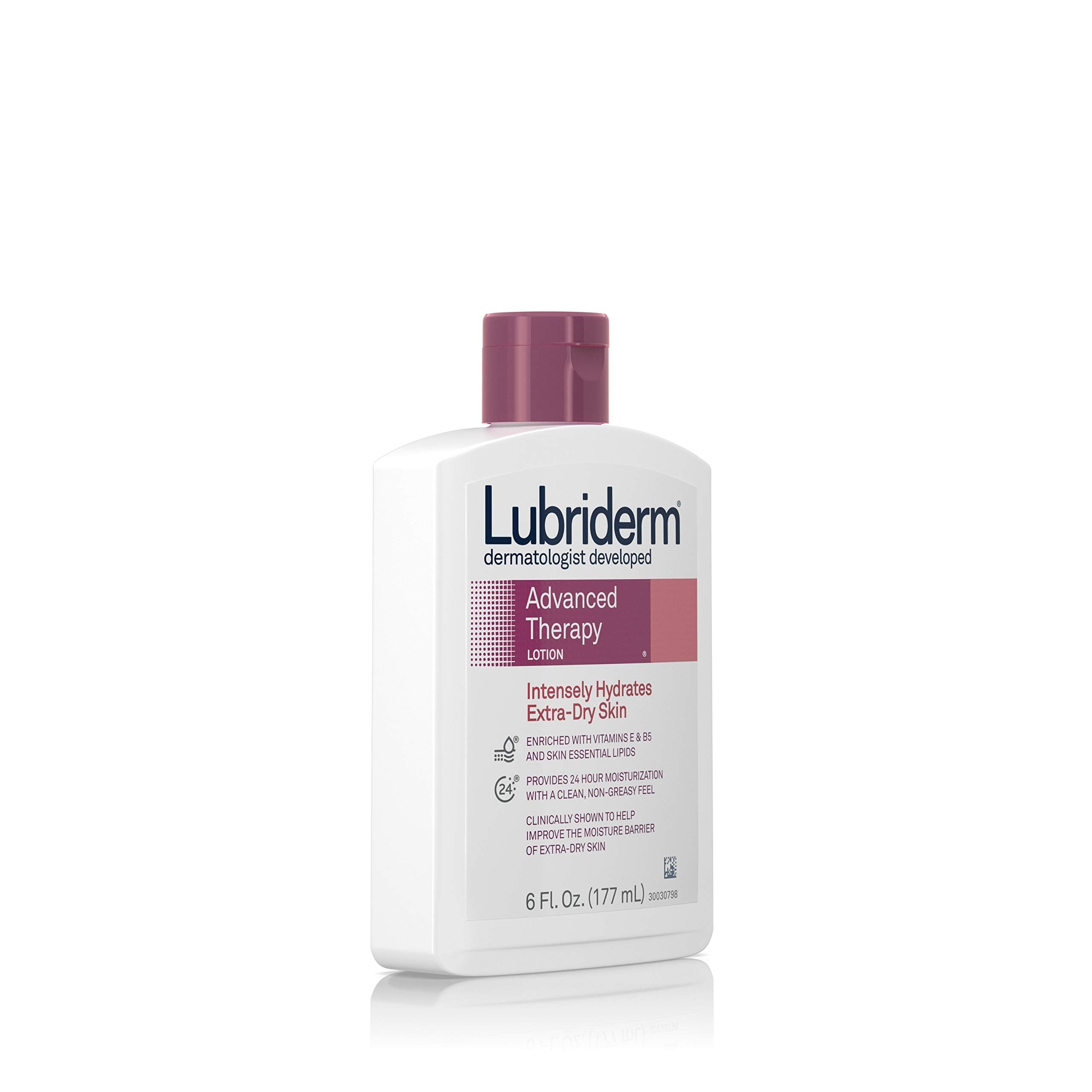 Close-up of Lubriderm Advanced Therapy lotion texture with creamy, non-greasy finish.