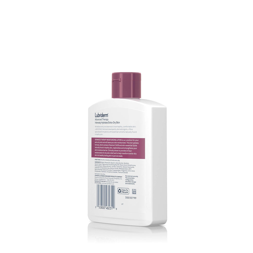 Lubriderm Advanced Therapy lotion non-greasy finish for comfortable daily wear.