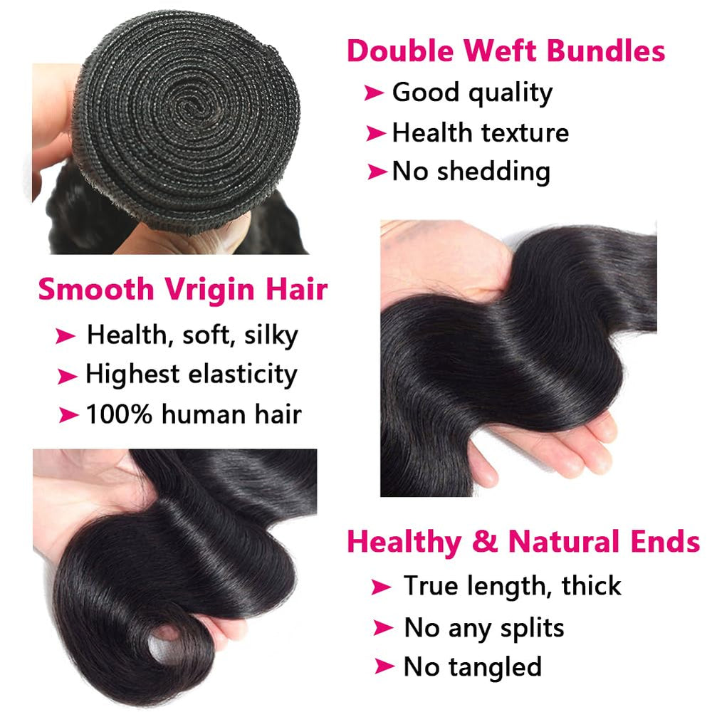 LUCASHA 22 inch body wave bundles with closure for long, soft bounce
