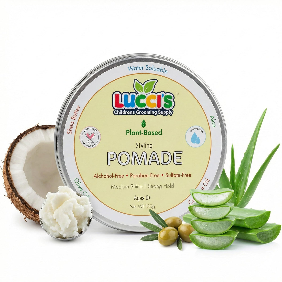 LUCCI'S Baby Hair Gel jar offering a gentle hold for infants.