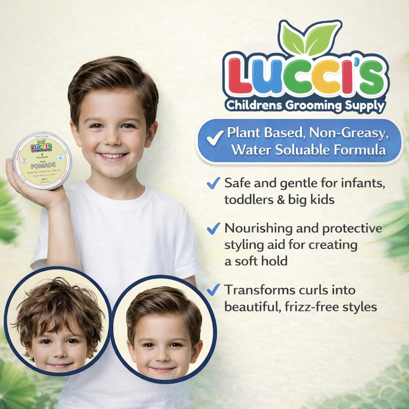 Application close-up of LUCCI'S Baby Hair Gel for easy styling.