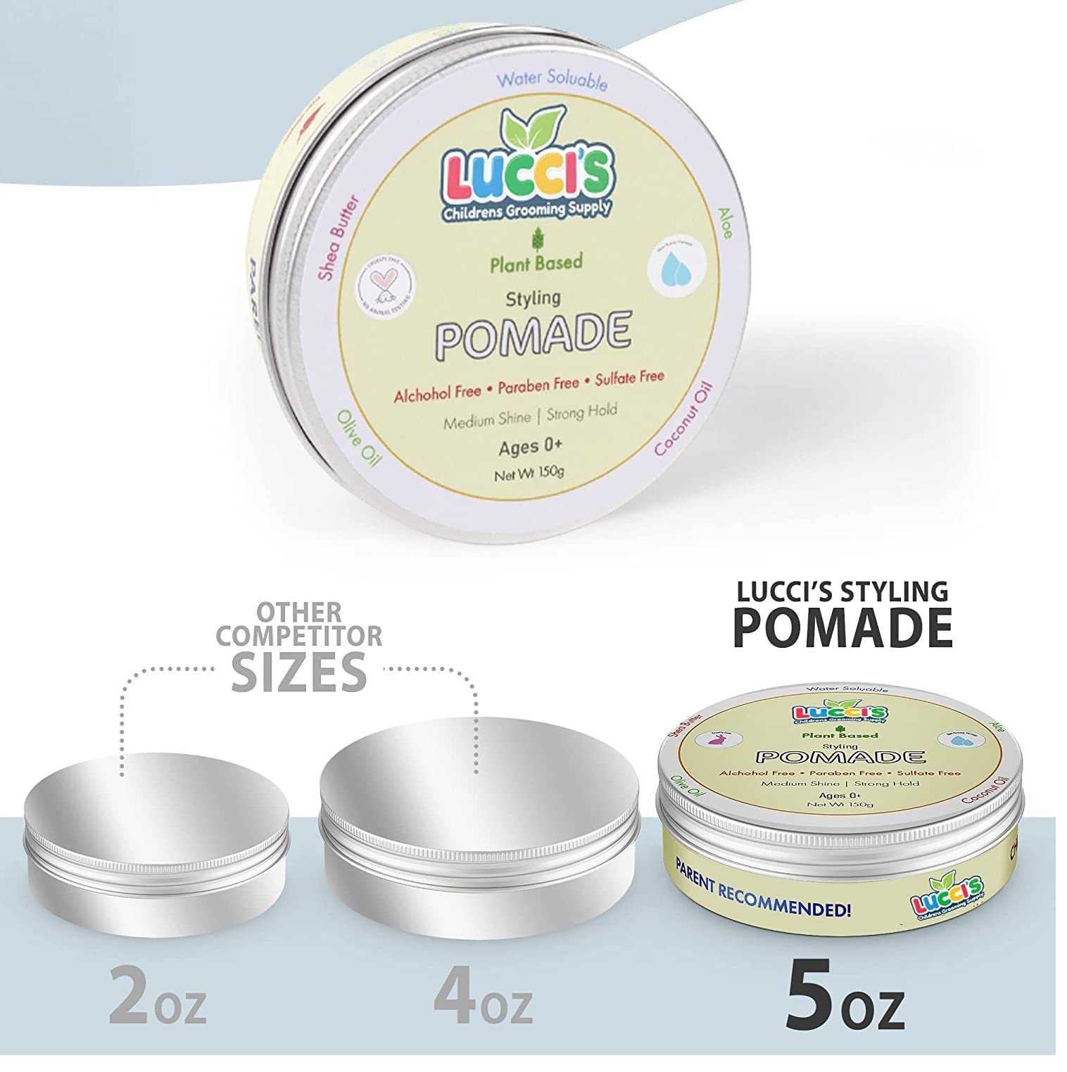 Ingredient focus on coconut oil, olive oil, shea butter, and aloe in LUCCI'S gel.