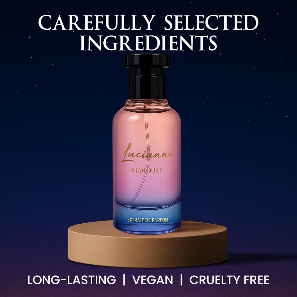 Lucianno Star Dust floral detail highlights tropical heart for versatile fragrance.