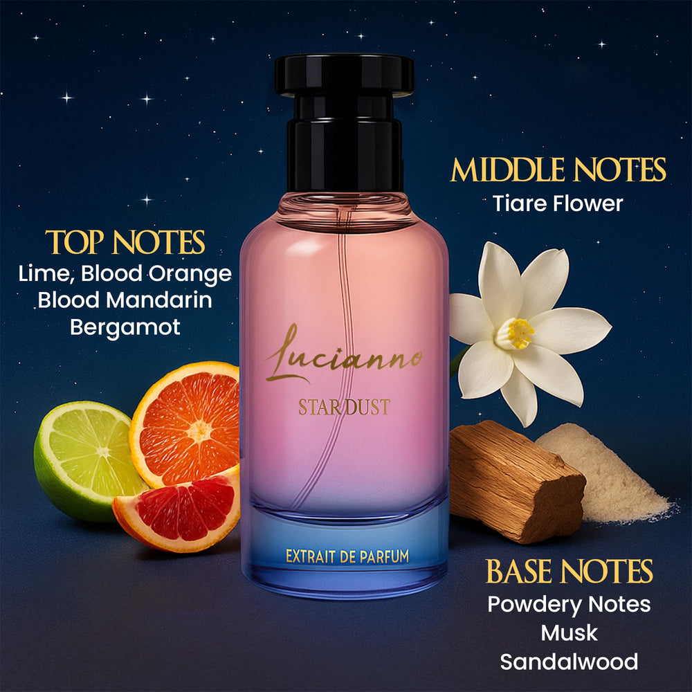 Lucianno Star Dust packaging box signaling luxury and gifting appeal.