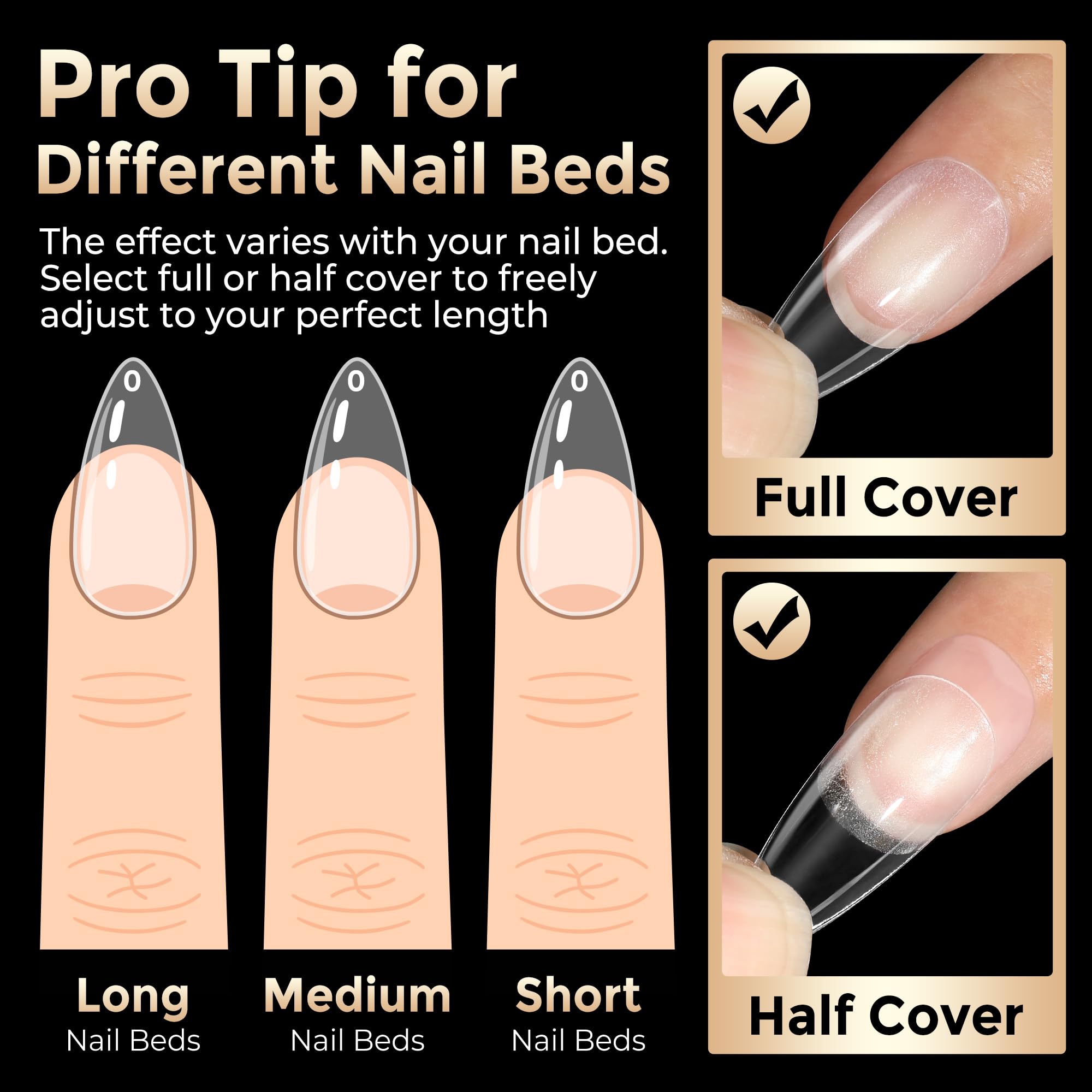 Luckyfairy at-home salon use, almond tips ready for DIY extension workflow