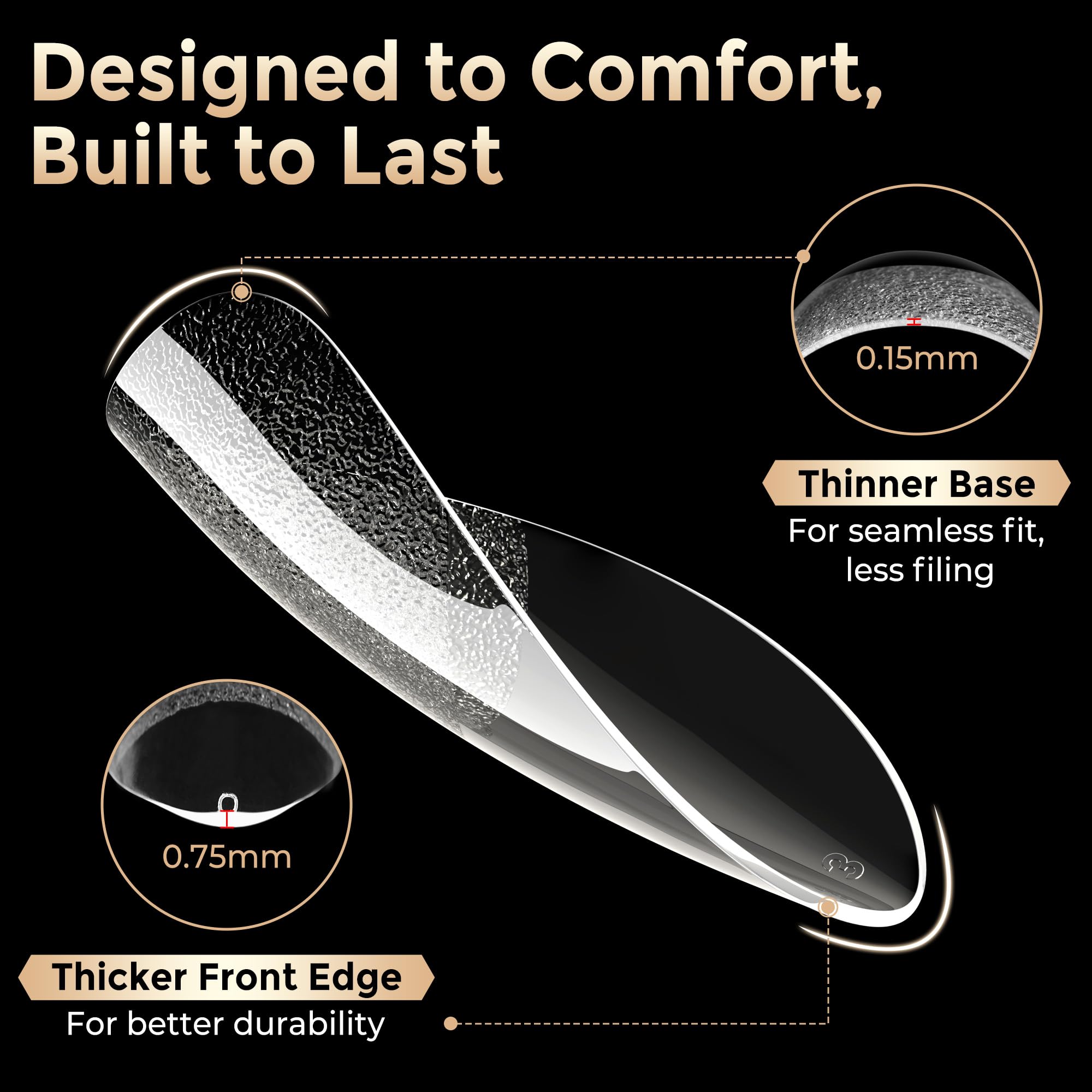 Luckyfairy tips with thin back edge and thick front edge for natural, comfortable fit