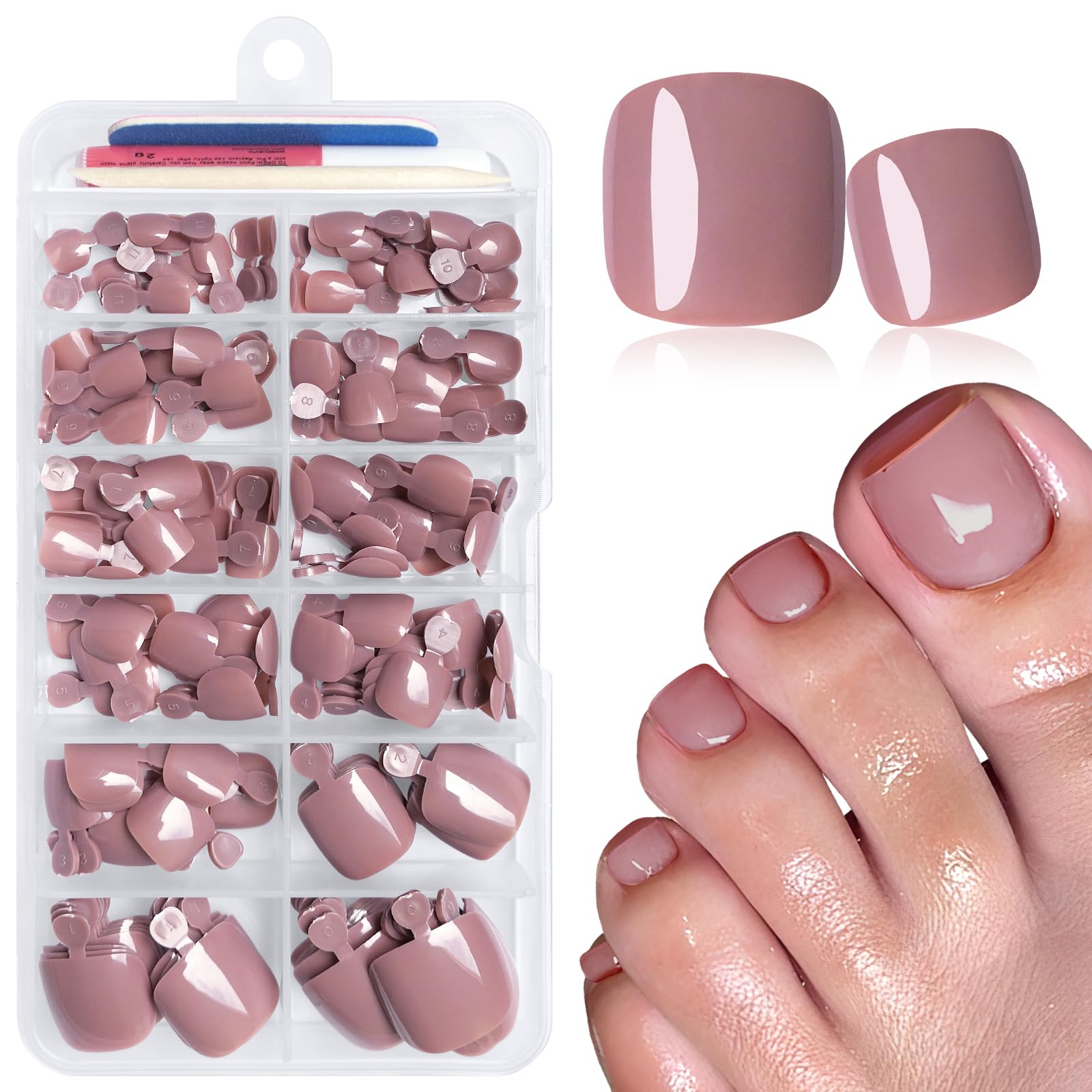 LuckForever coffee toe nails set shown in storage case for at-home pedicures.