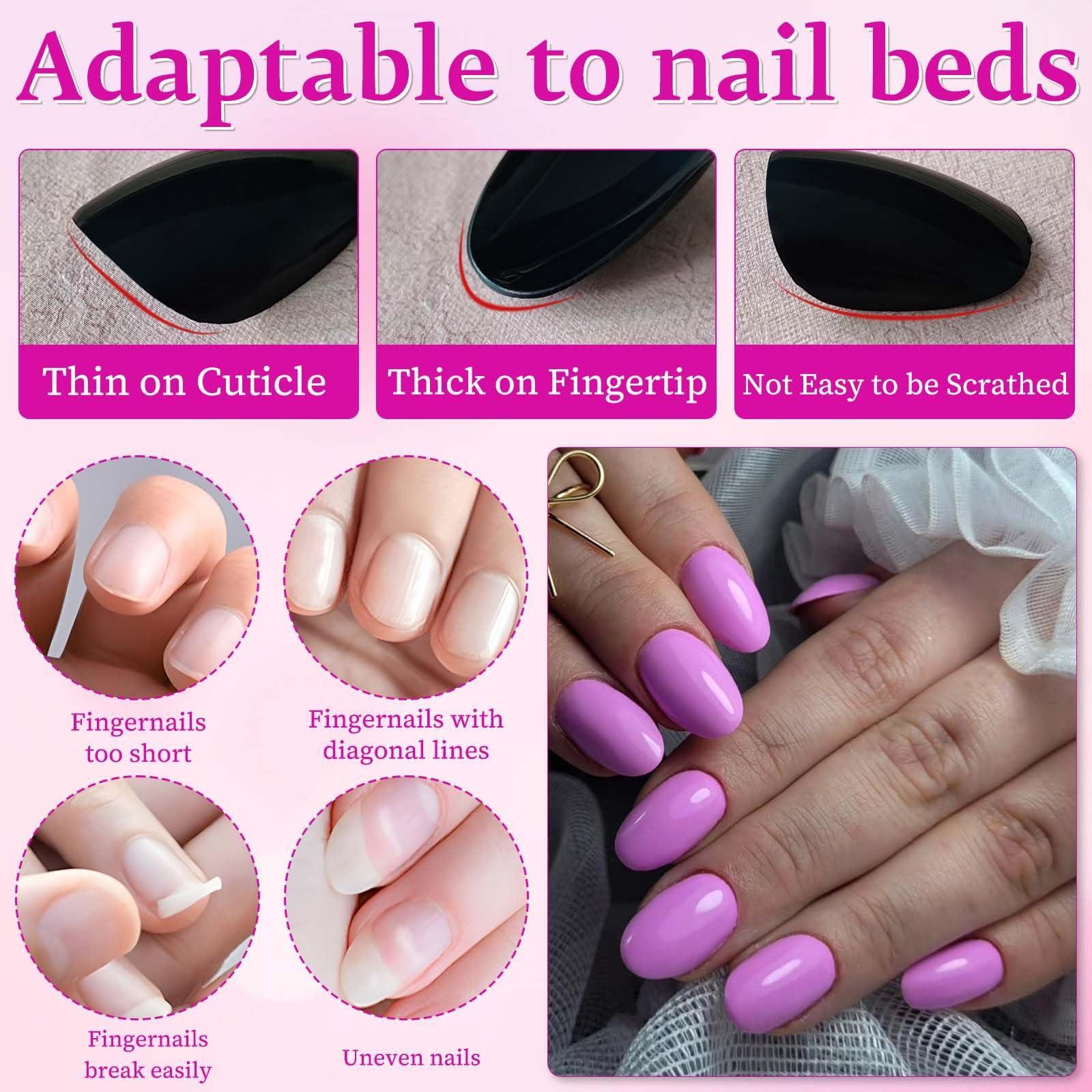 LuckForever reusable oval nails provide long-lasting wear with easy removal.