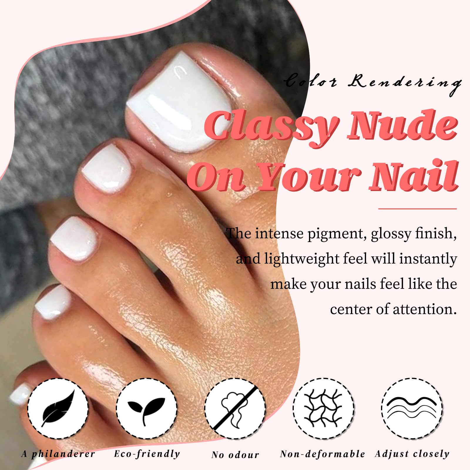 LuckForever white press-on toe nails offer natural look with easy at-home application.